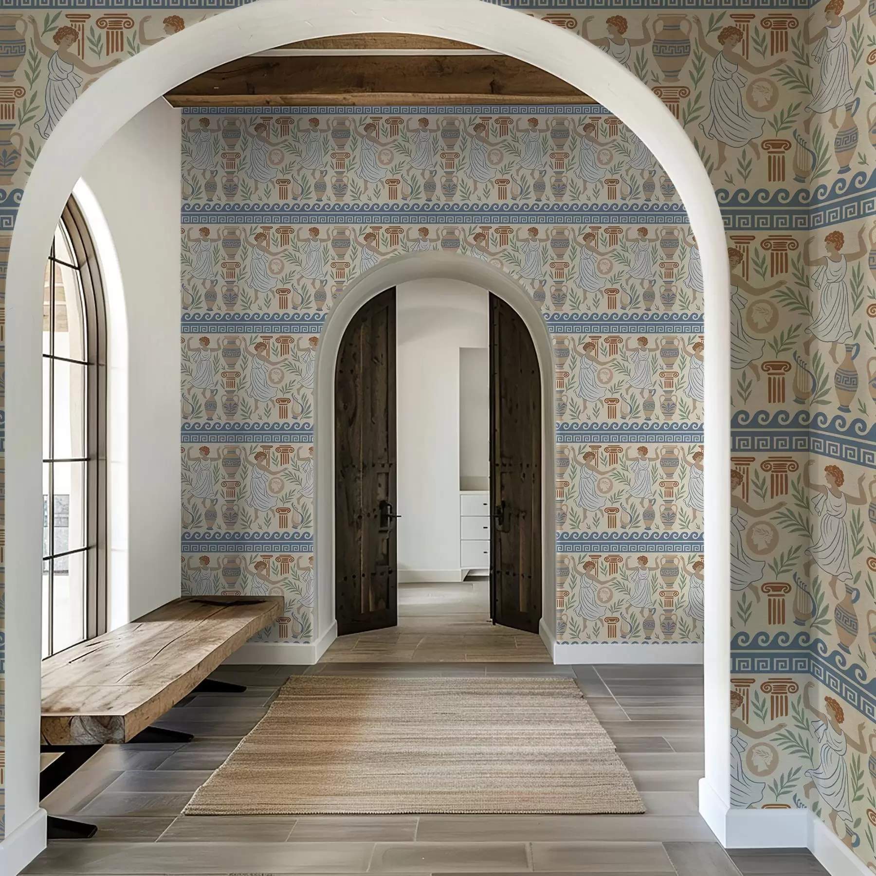 stenske poslikave Starogrški ornament s figurami, vazami in stebri a00768