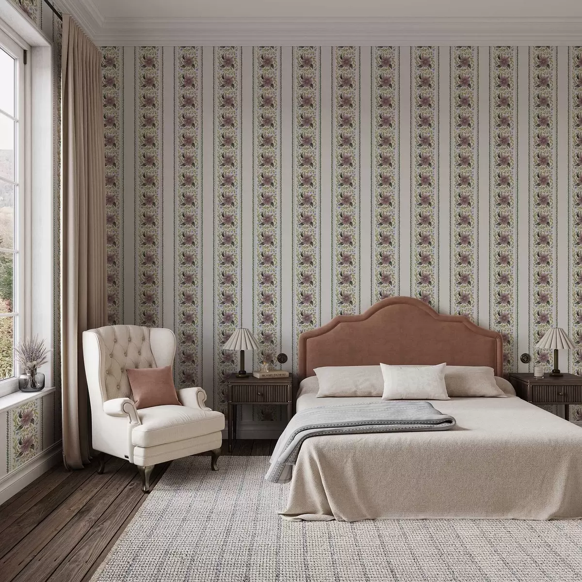 Ozadje Vertikalne cvetlične črte v lila-modrih odtenkih a00809