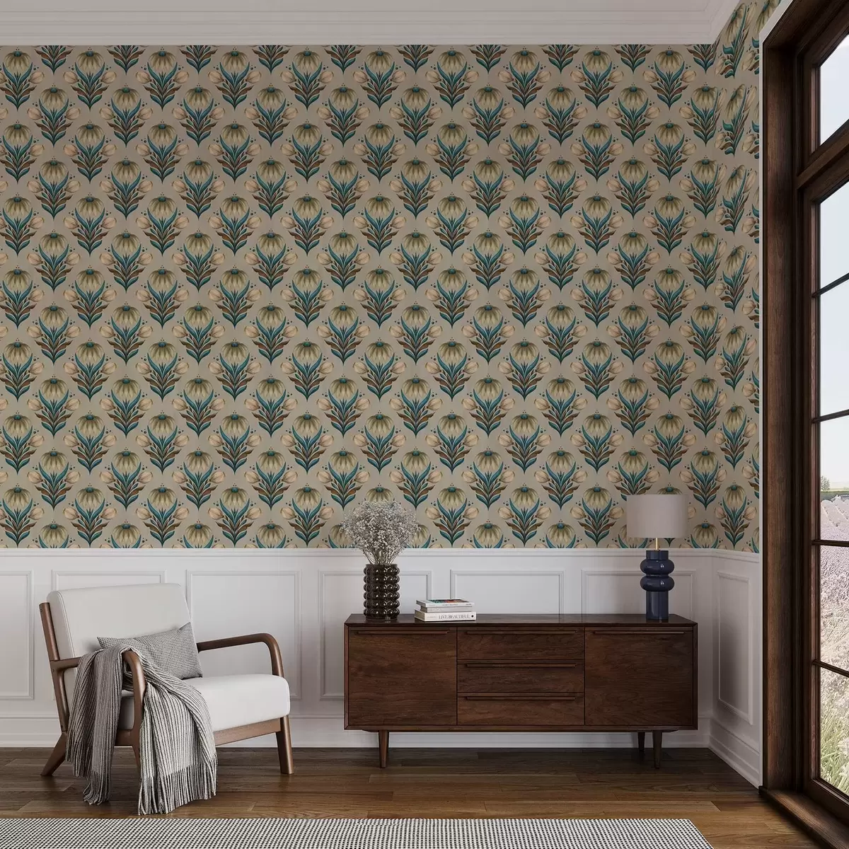 Ozadje Simetrični cvetlični ornament v toplih tonih a00812