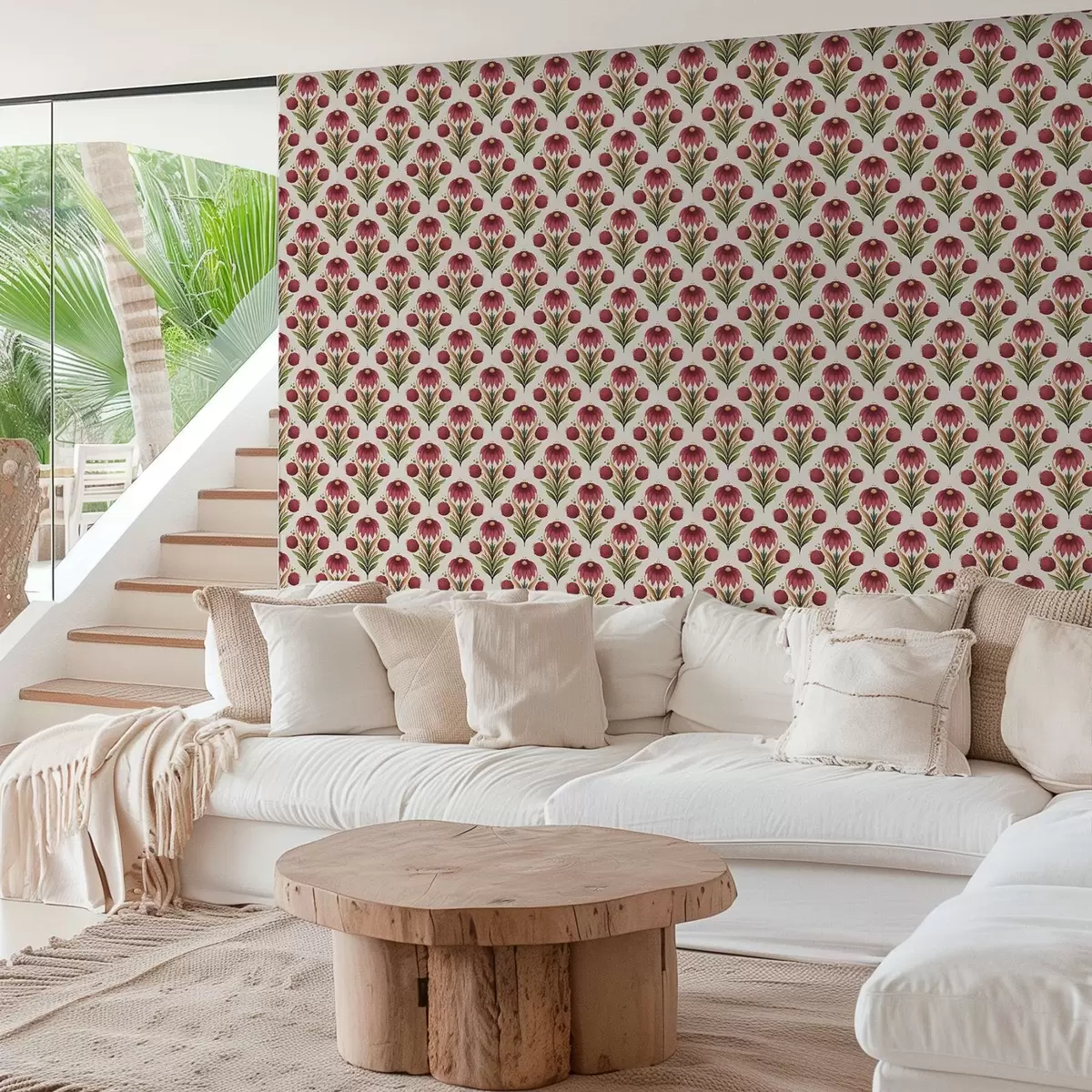 Ozadje Simetrični cvetlični ornament v bogatih rdeče-zelenih odtenkih a00812v4