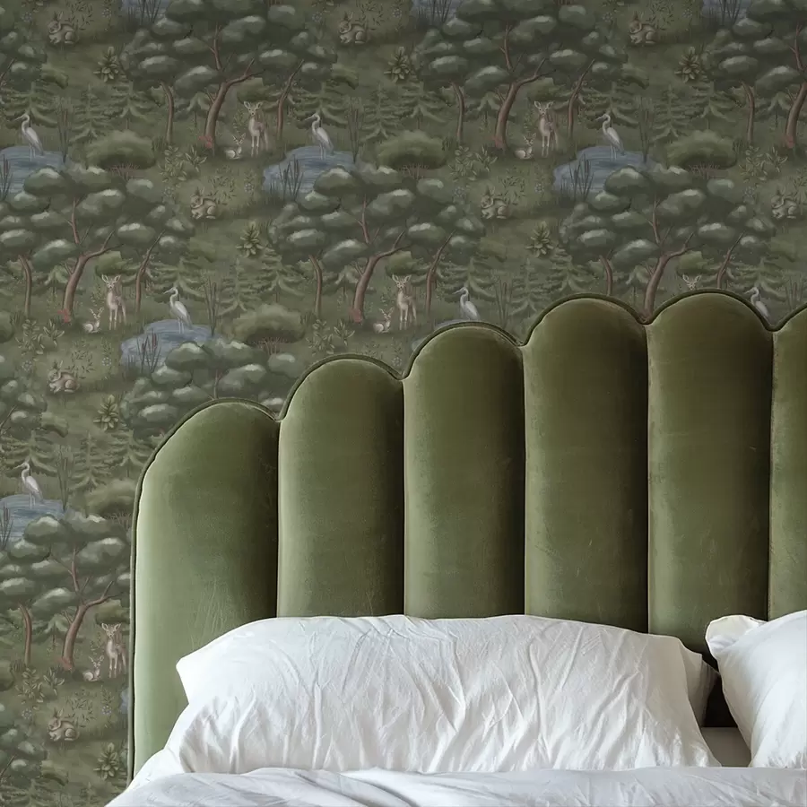 stenske poslikave Gozdna jasa z jelenčki, zajci in čapljami a00680