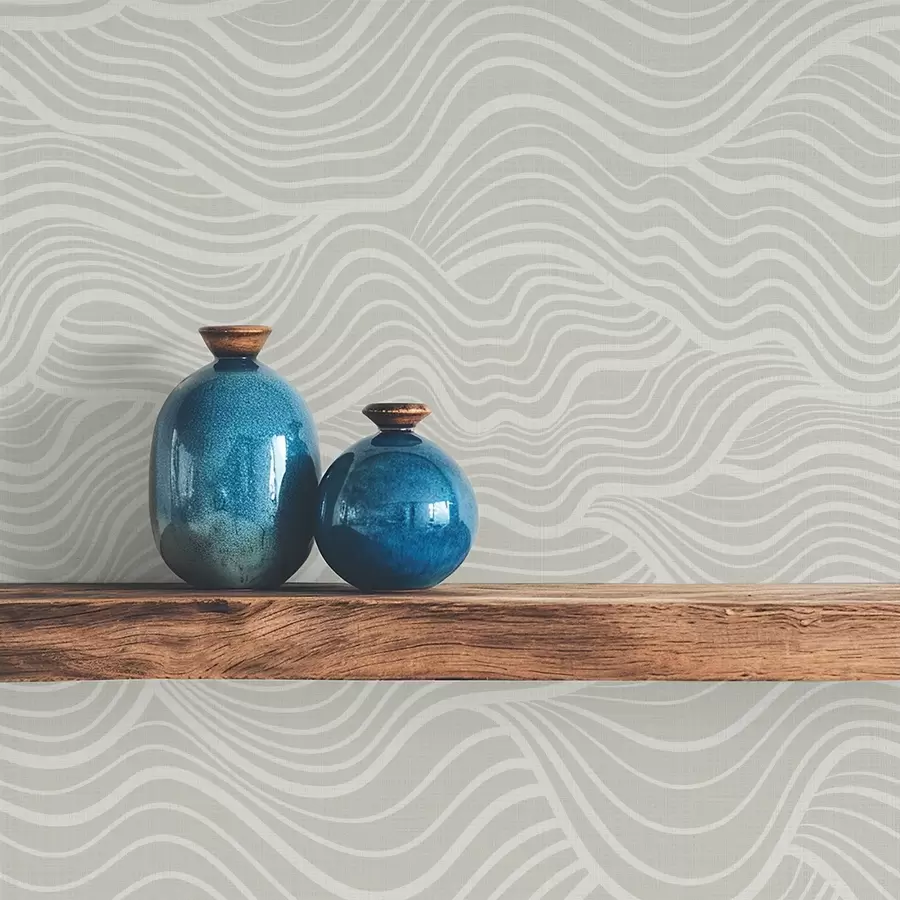 stenske poslikave Valovi na sivo-olivnem ozadju s teksturo tkanine a00681