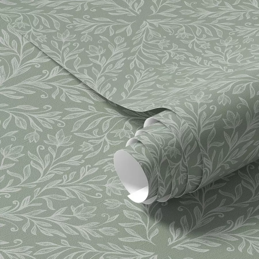 stenske poslikave Botanika damast na mint-olive ozadju a00815