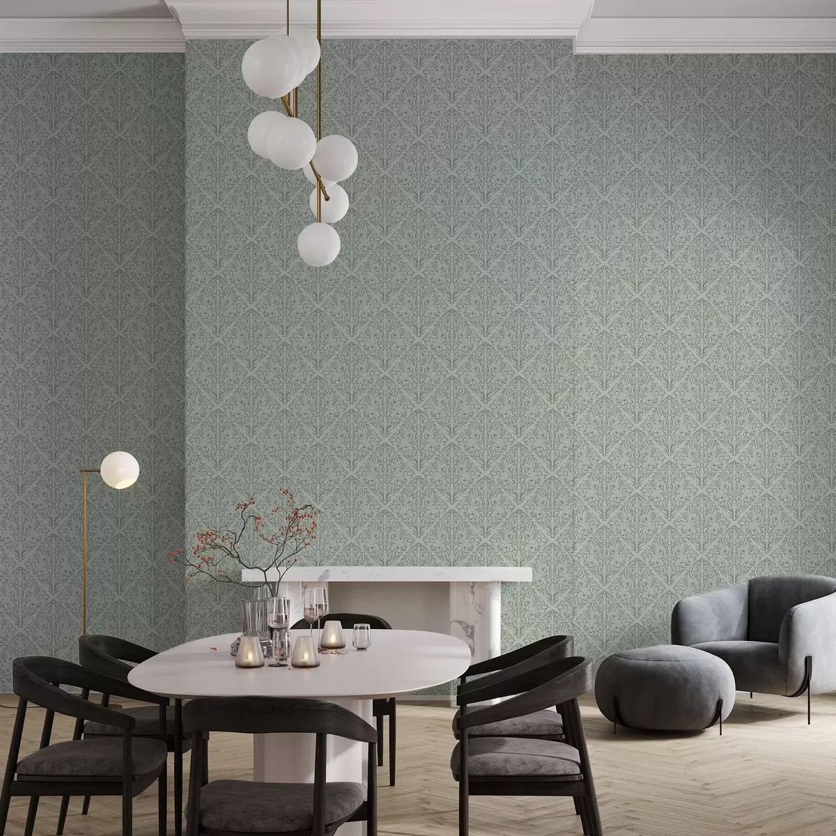 Ozadje Lacy snema na pastelno zeleni, nežni globini a00815v3