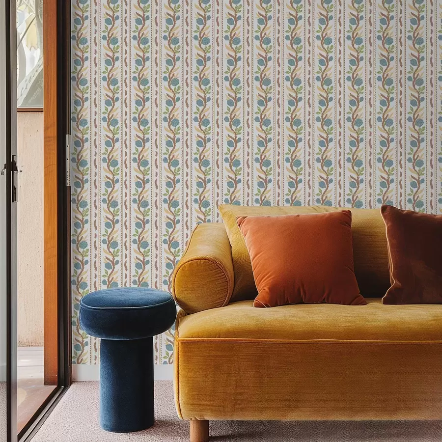 stenske poslikave Vertikalne črtaste cvetice z modrimi cvetovi a00816v2