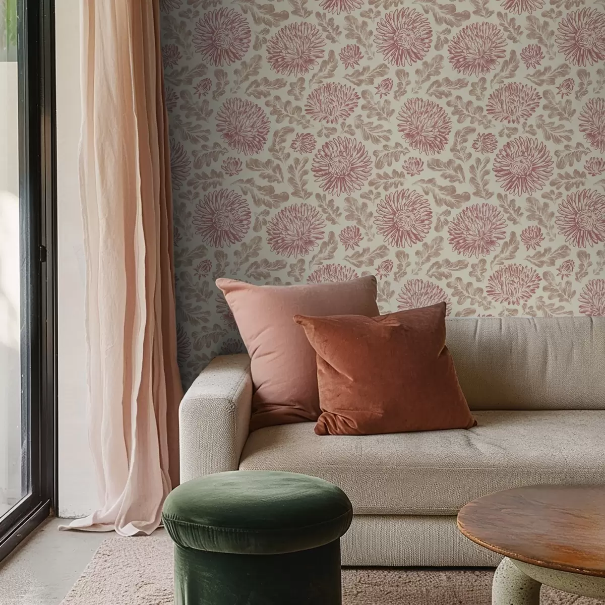 Ozadje Krizanteme z vinskimi poudarki na smetanasti podlagi a00840v1