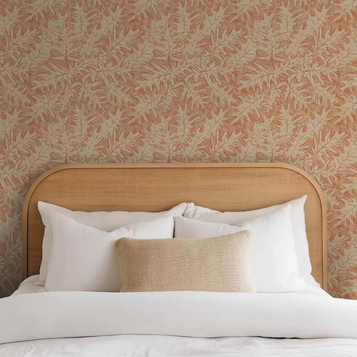 Ozadje Veliki hrastovi listi v terakoti na kremni podlagi a00846 Ozadje Veliki hrastovi listi v terakoti na kremni podlagi a00846