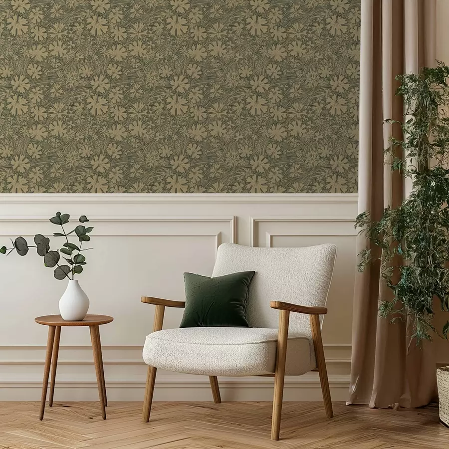 stenske poslikave Poljska listja in trava v sivo-olivnih odtenkih a00847v1