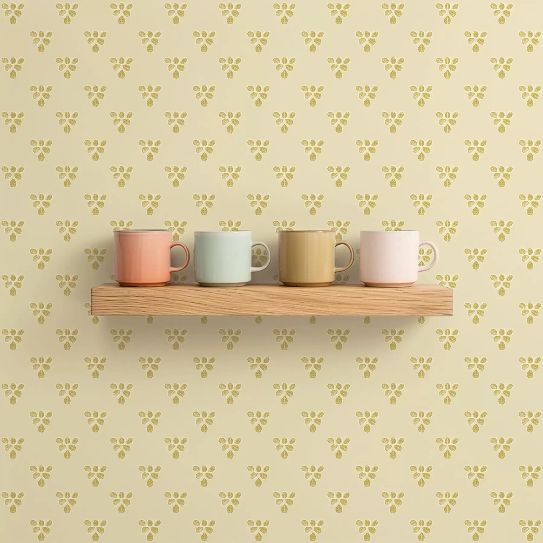 stenske poslikave Majhna ponovitev: trojice listov na kremno-bež barvi a00848