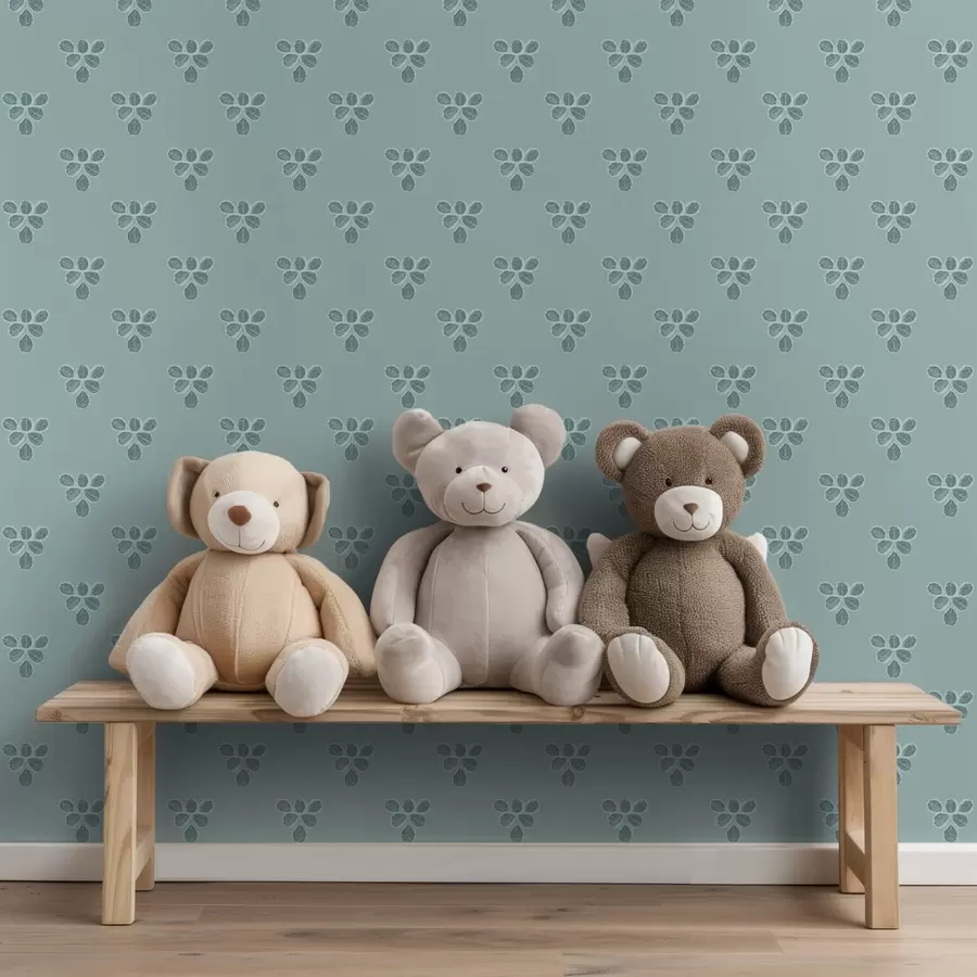 stenske poslikave Majhna ponovitev: trojice listov na hladni modri barvi a00848v1