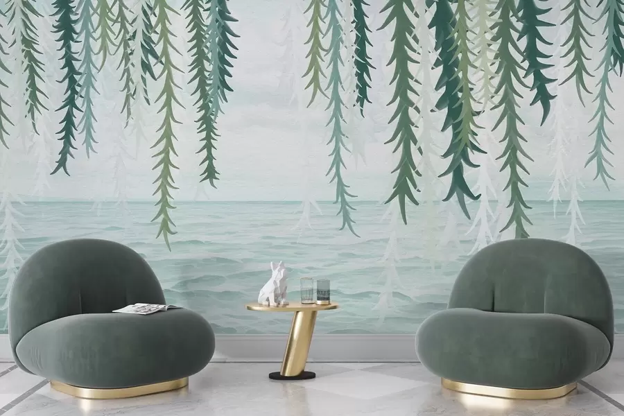 stenske poslikave Nežne vinske trte, ki visijo nad vodo, v akvarelnem slogu w04830