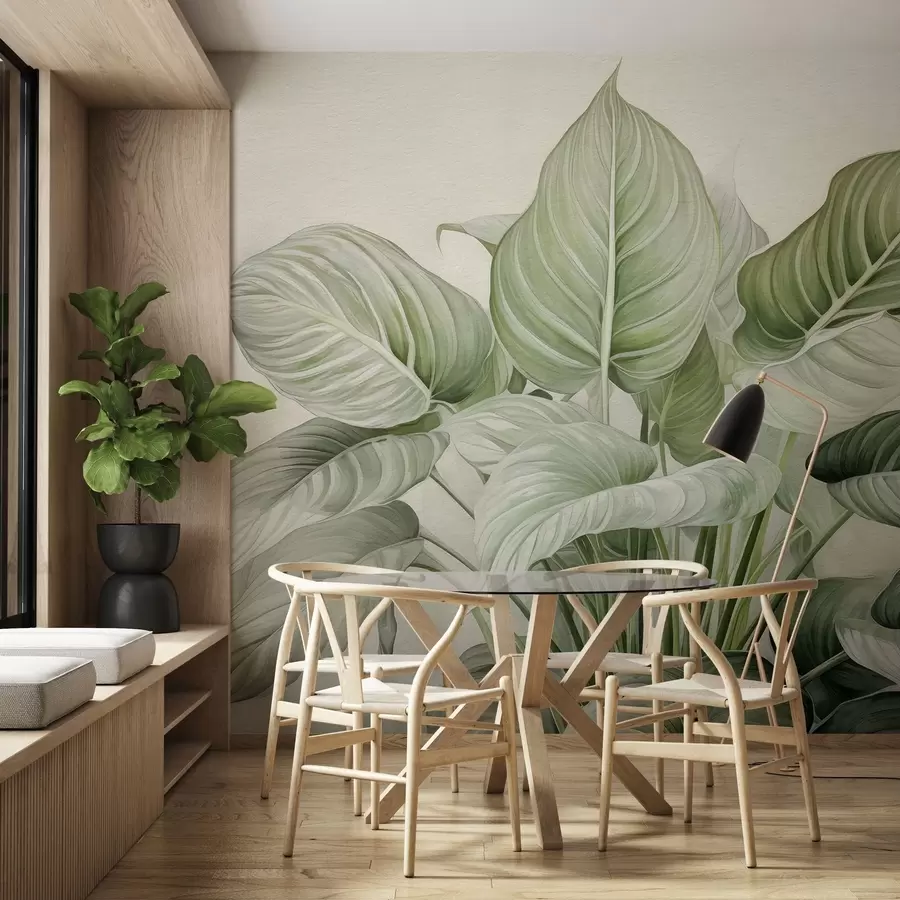 stenske poslikave Bujna grmovnica zelenih listov na steni w04835