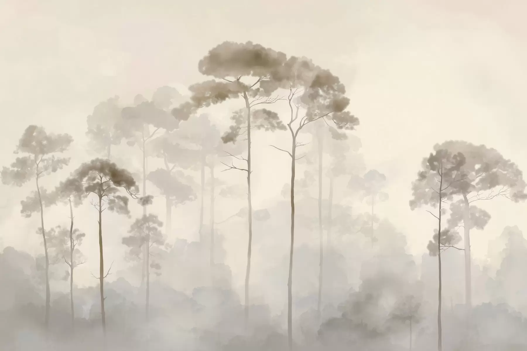 stenske poslikave lahke silhuete borovcev v akvarelnem slogu w04634