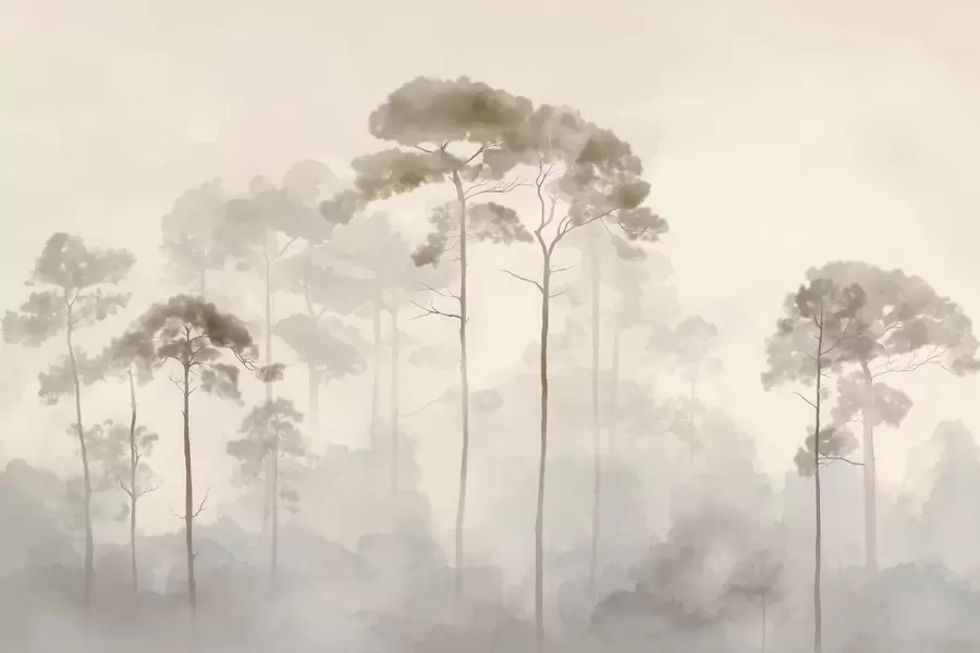 stenske poslikave lahke silhuete borovcev v akvarelnem slogu w04634