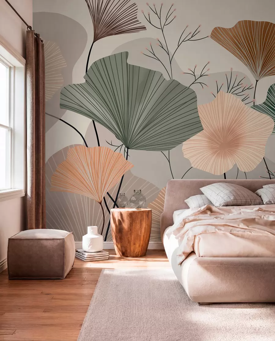 stenske poslikave elegantni lotusovi listi w04815