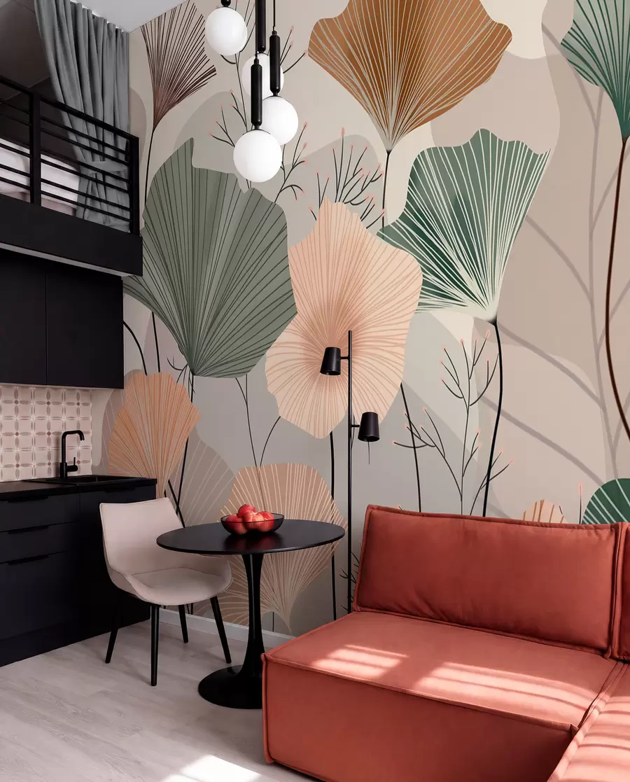 stenske poslikave elegantni lotusovi listi w04815