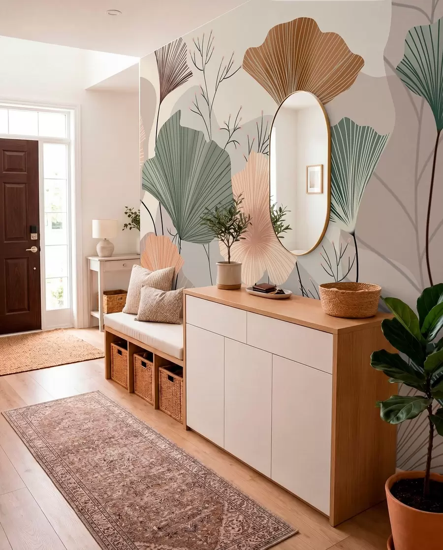 stenske poslikave elegantni lotusovi listi w04815