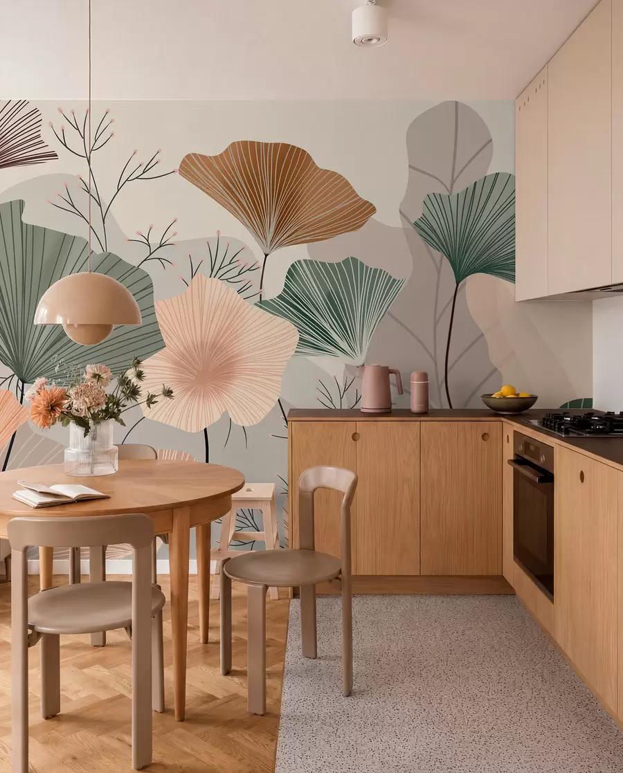 stenske poslikave elegantni lotusovi listi w04815