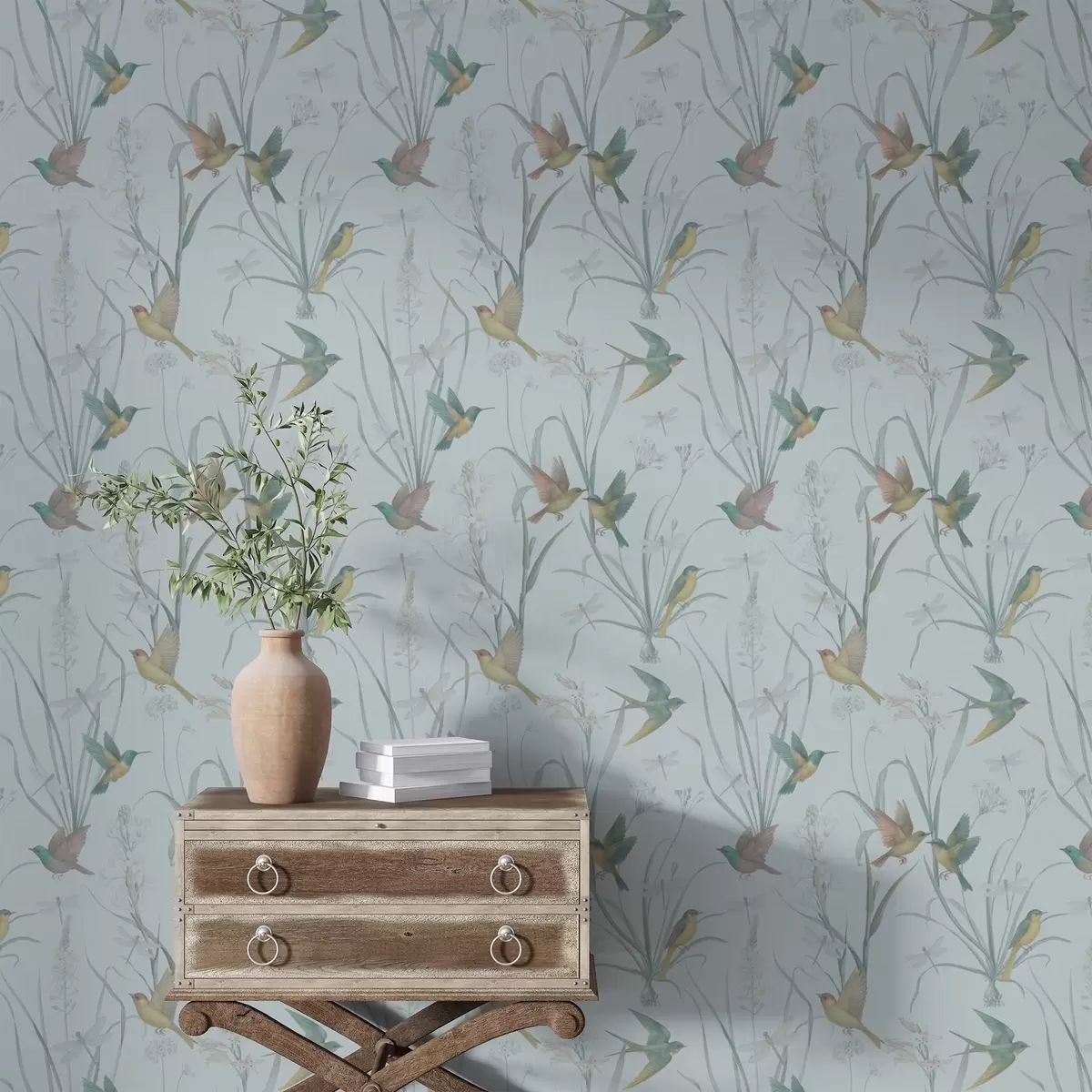 Ozadje Ptice med travami na sivomodri podlagi a00776