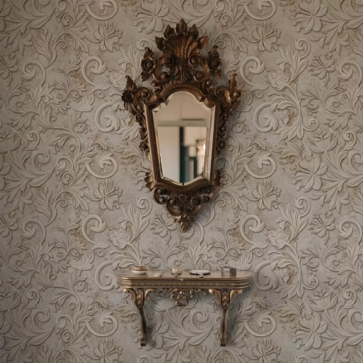 Ozadje Kamenit relief s cvetličnimi vzorci, vintage bež a00784