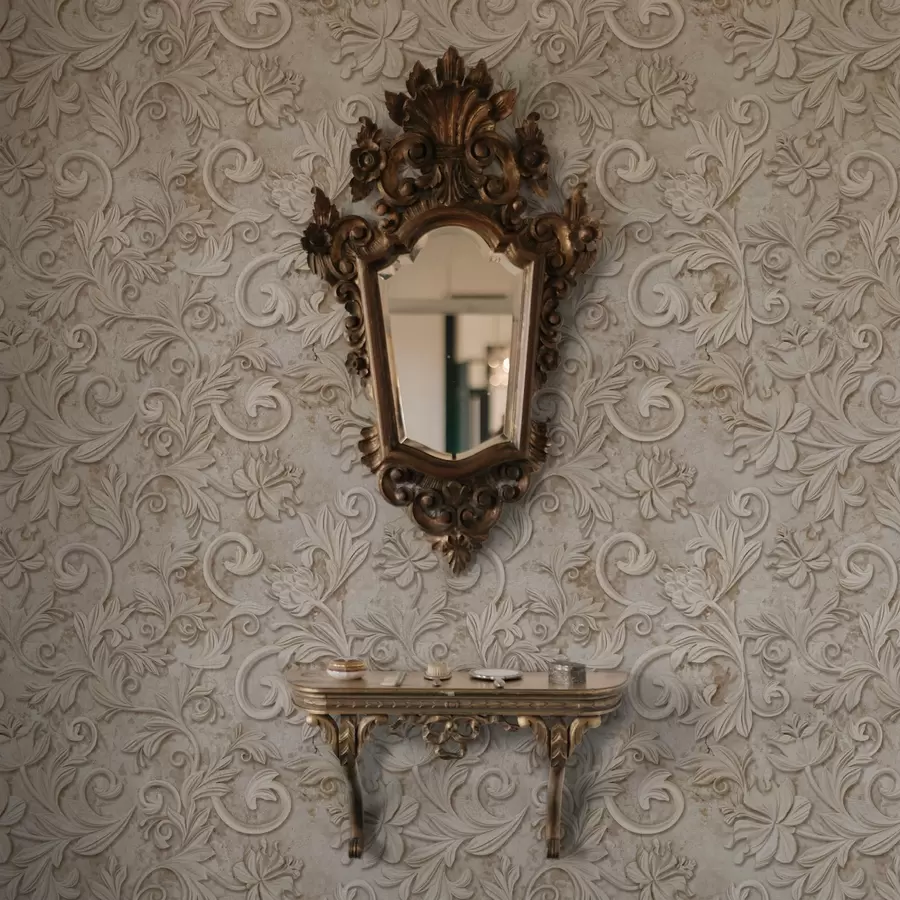 stenske poslikave Kamenit relief s cvetličnimi vzorci, vintage bež a00784