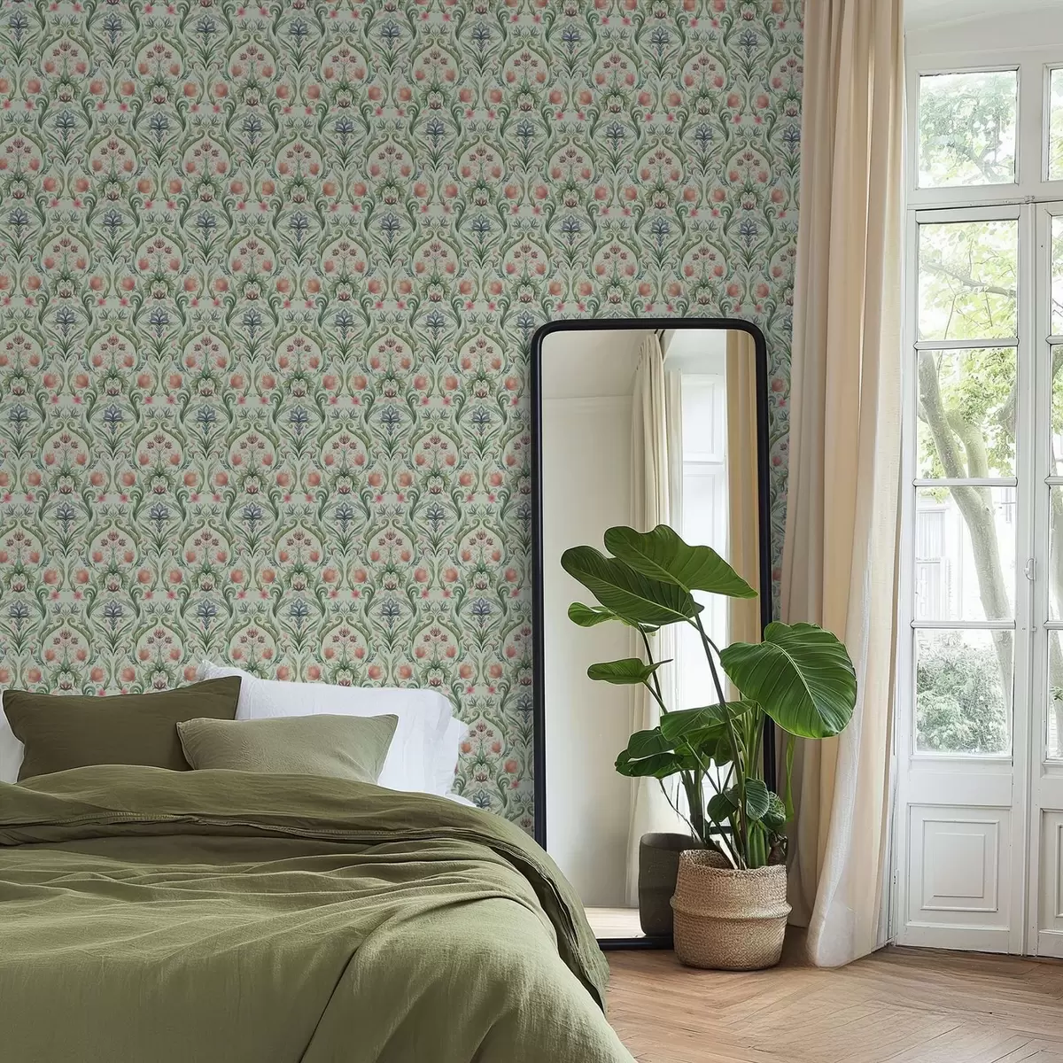 stenske poslikave Simetrični cvetlični ornament, paleta mint-kreme a00827v1