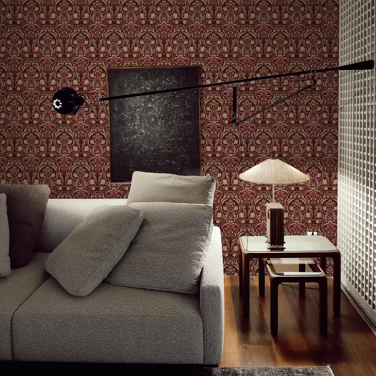 stenske poslikave Tulipanov ornament, bogato burgundsko ozadje a00827v2