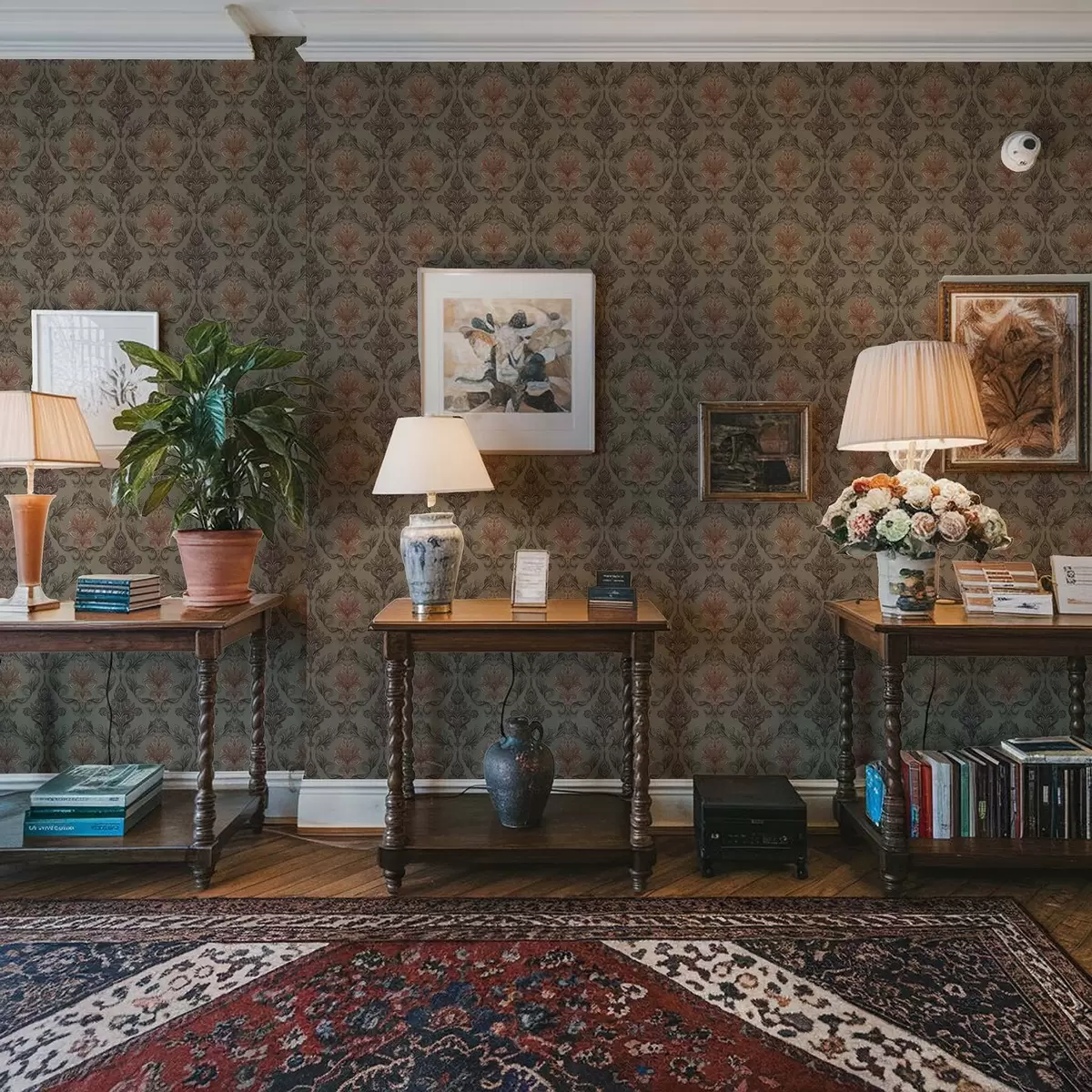 stenske poslikave Terakota damast na umirjeni olivni podlagi a00828v3