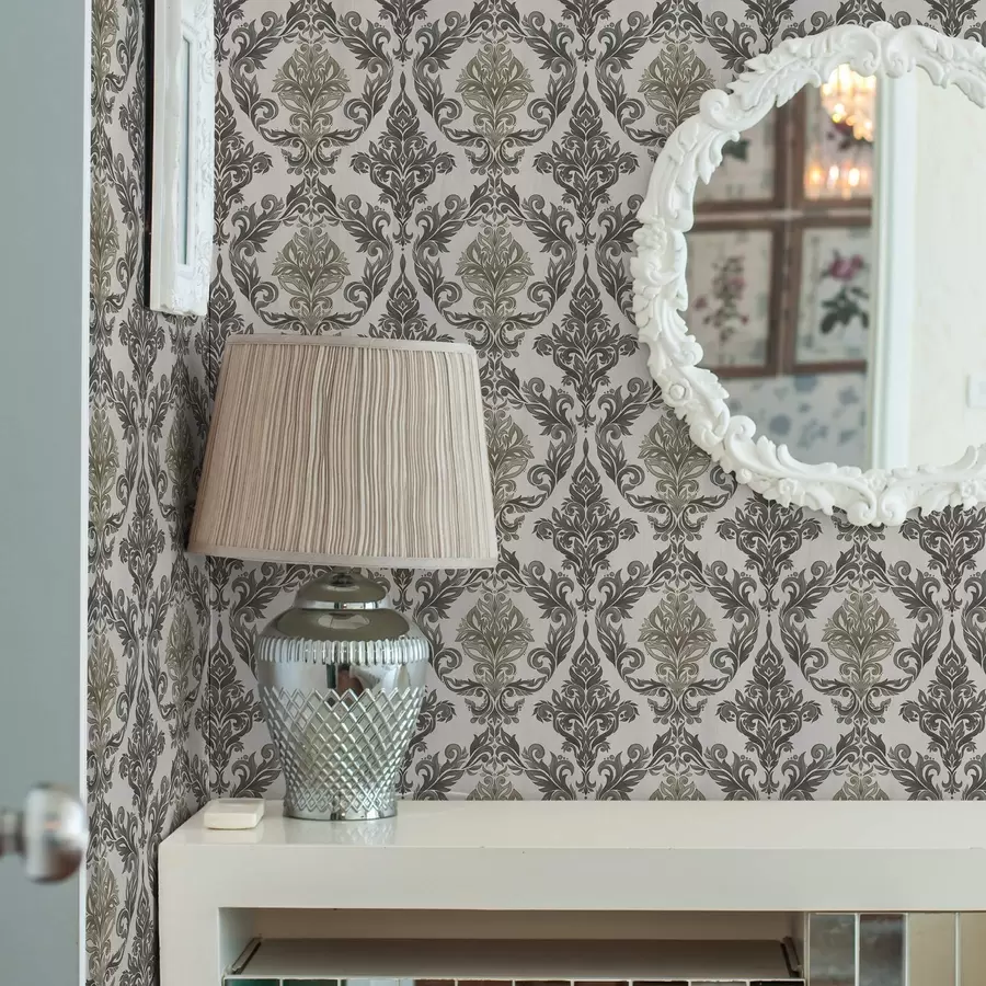 stenske poslikave Damask na svetlem ozadju, olivno-bronasti poudarki a00828v6