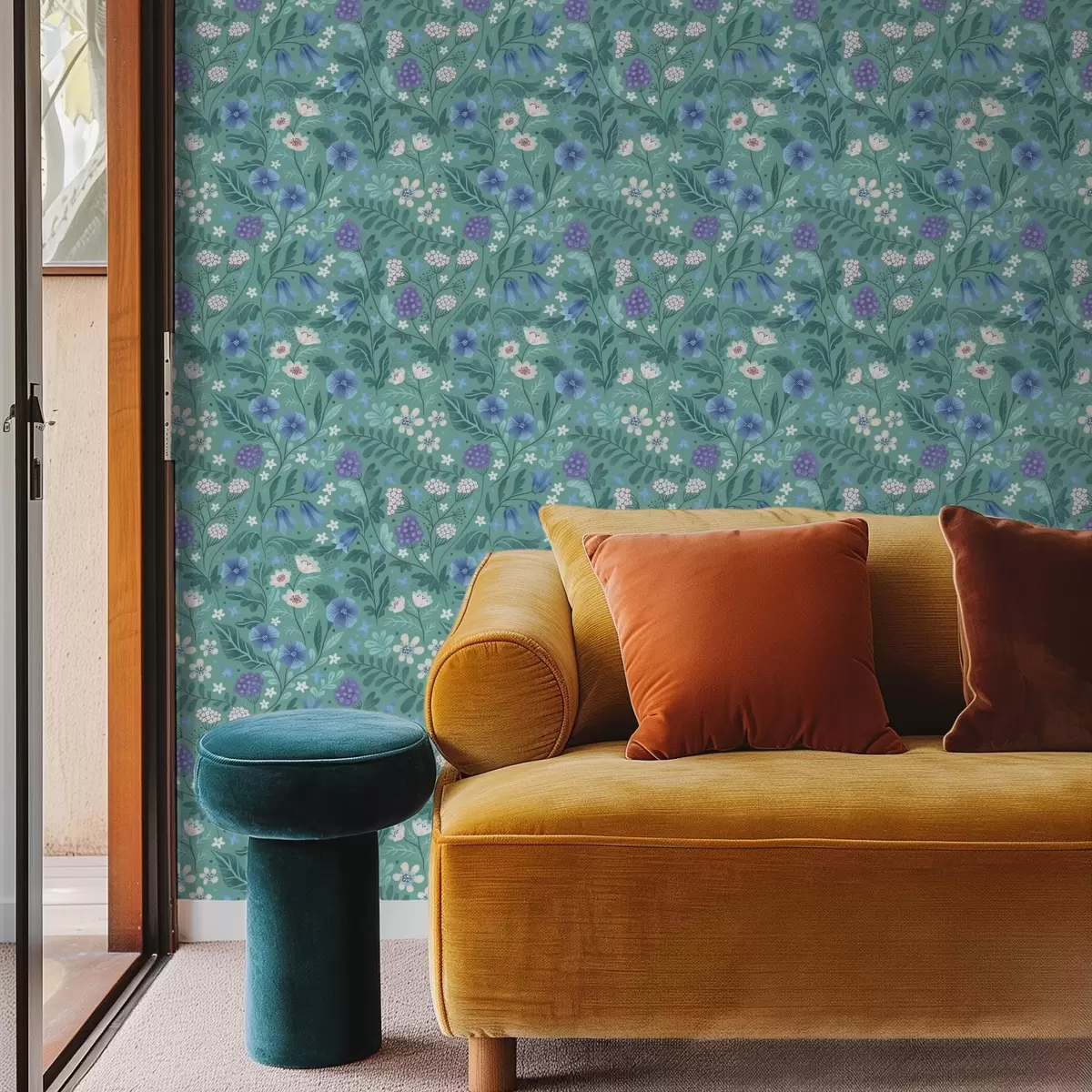 stenske poslikave Divje rože in jagode na mehkem mintovem ozadju a00849