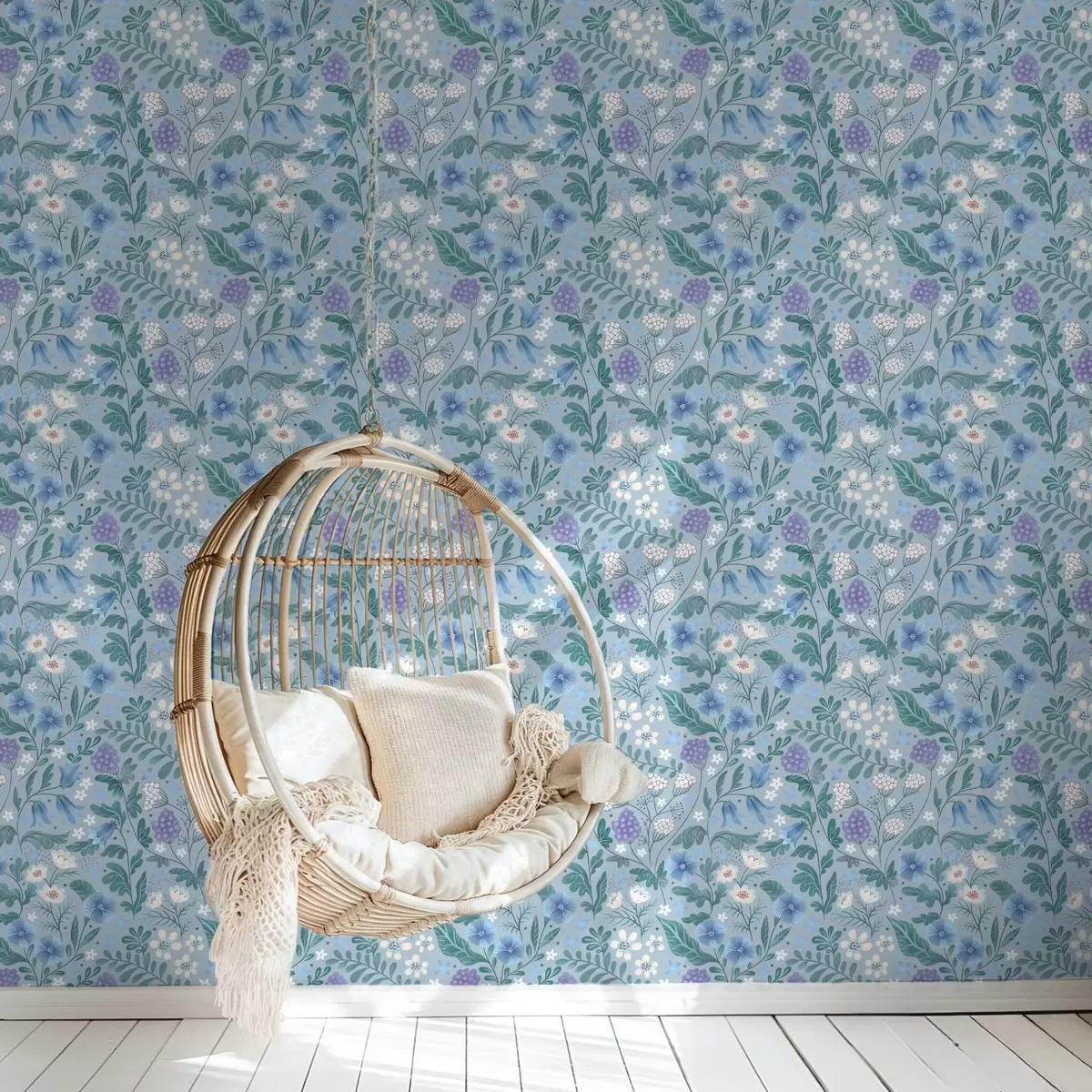 stenske poslikave Divje rože in jagode na sivo-modrem ozadju a00849v1