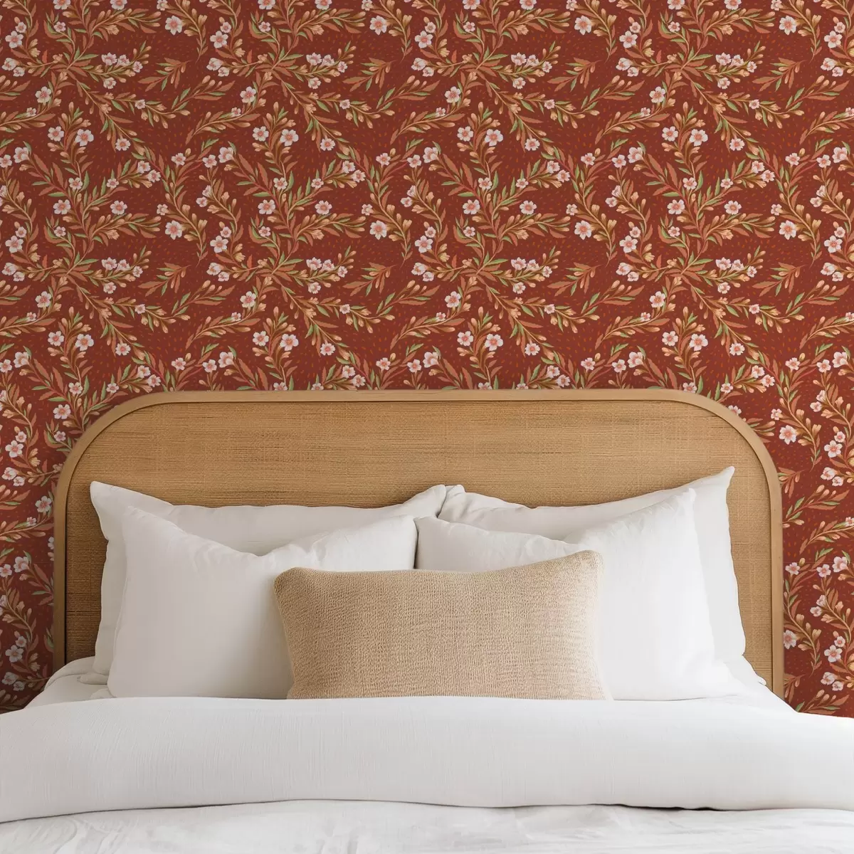 stenske poslikave Veje z belimi cvetovi na terakotnem ozadju a00850v1