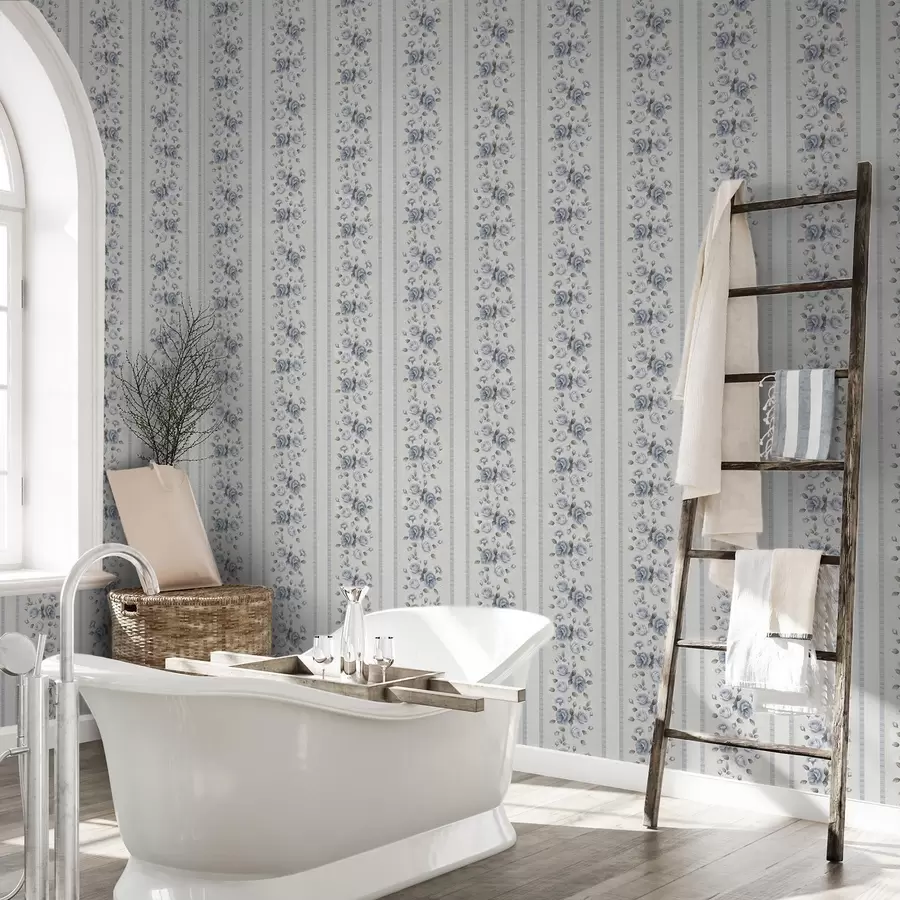 stenske poslikave Modre vrtnice v navpičnih pasovih na svetlem ozadju a00860