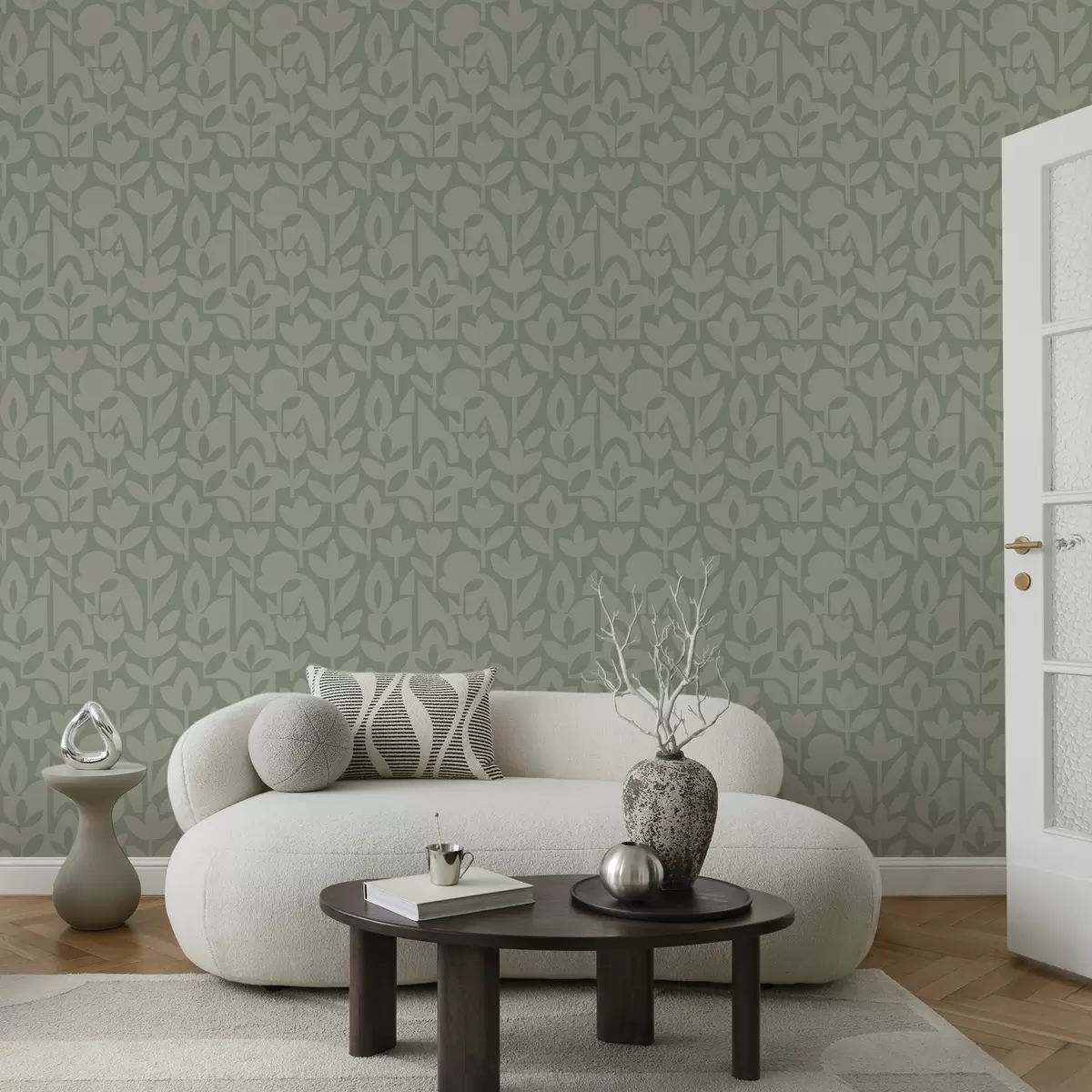 stenske poslikave Geometrične cvetne silhuete v nežni sivki a00875v1