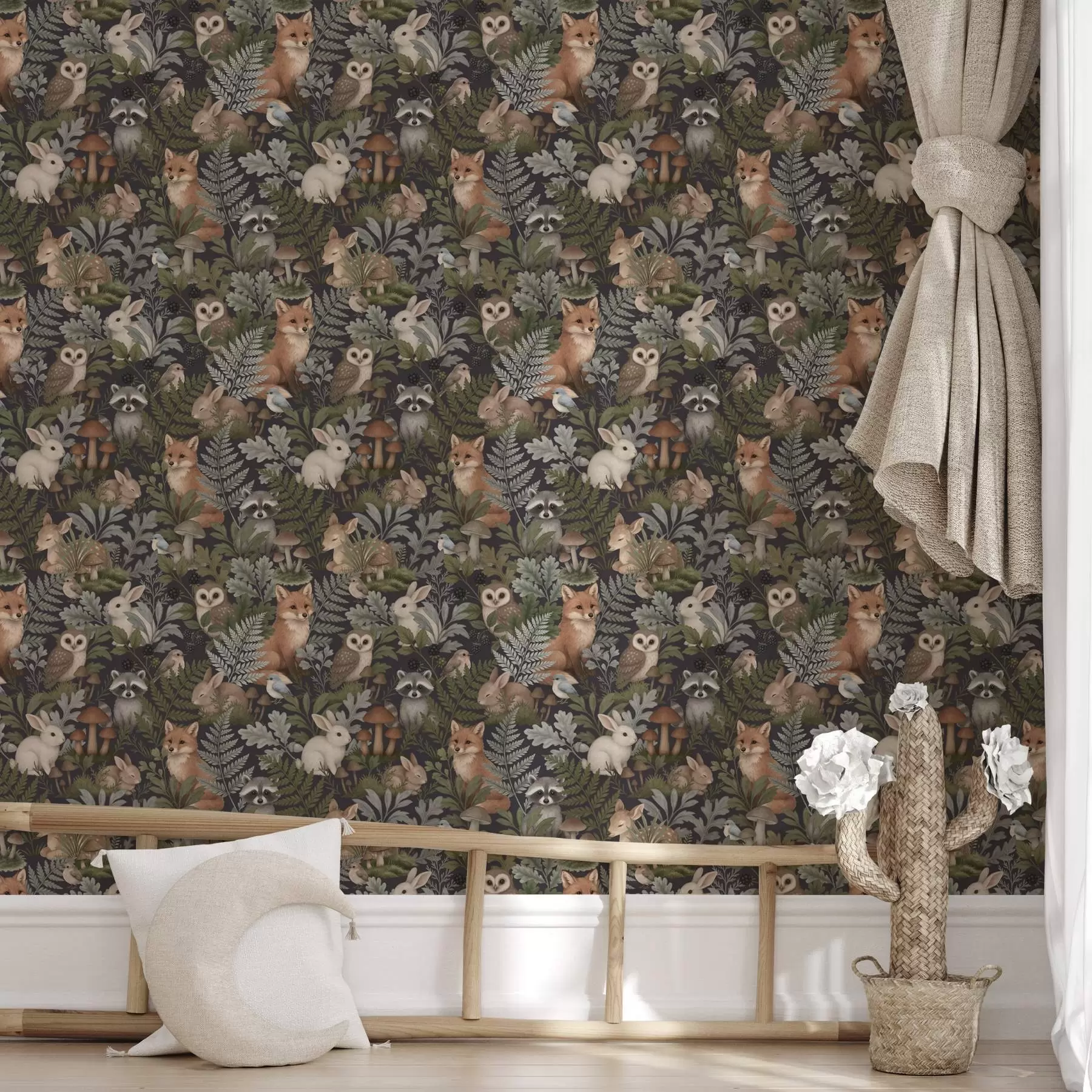 stenske poslikave Gozdne živali in praproti na temnem oglju a00880