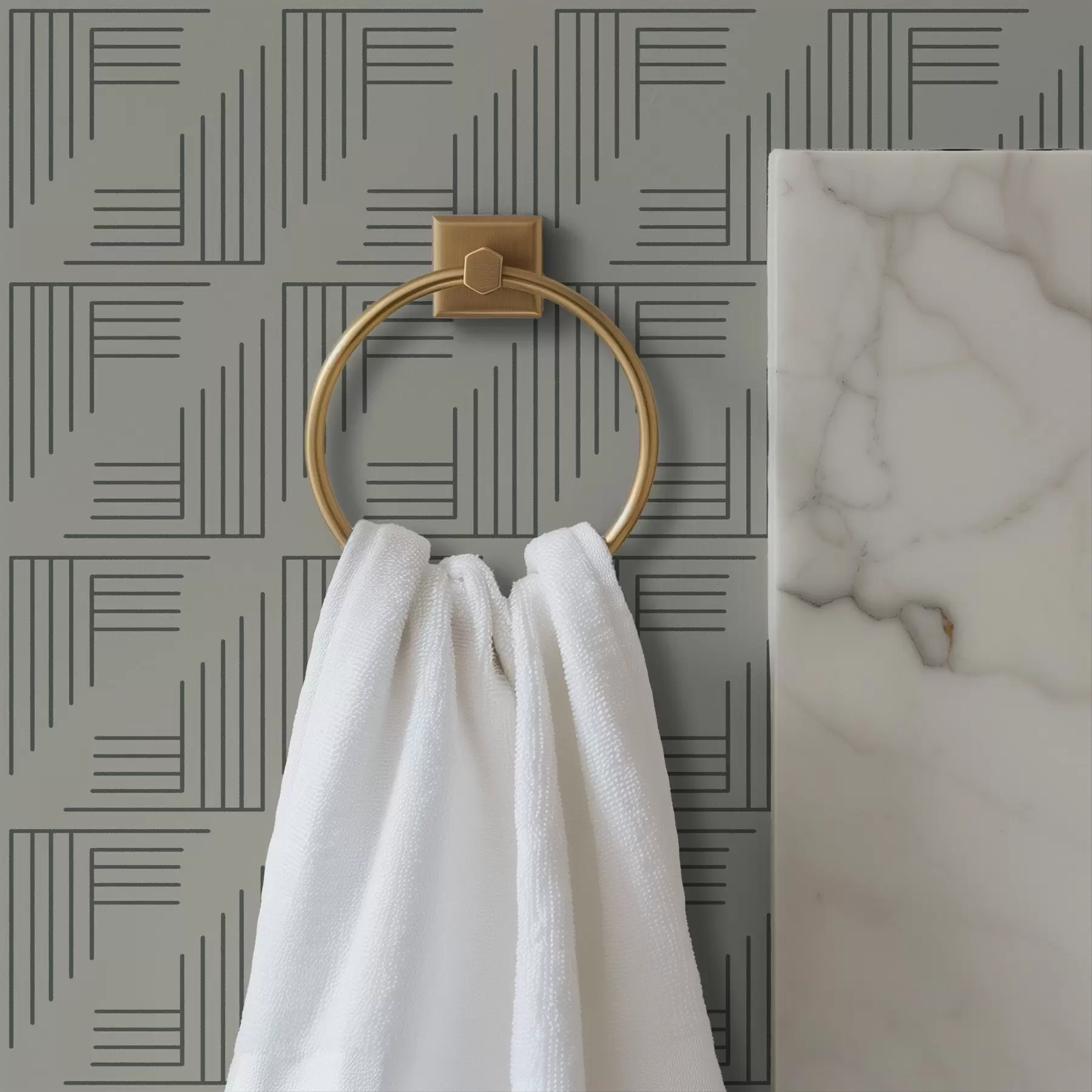 stenske poslikave Linearni kotni bloki, ki tvorijo kvadrate v topli sivi barvi a00907