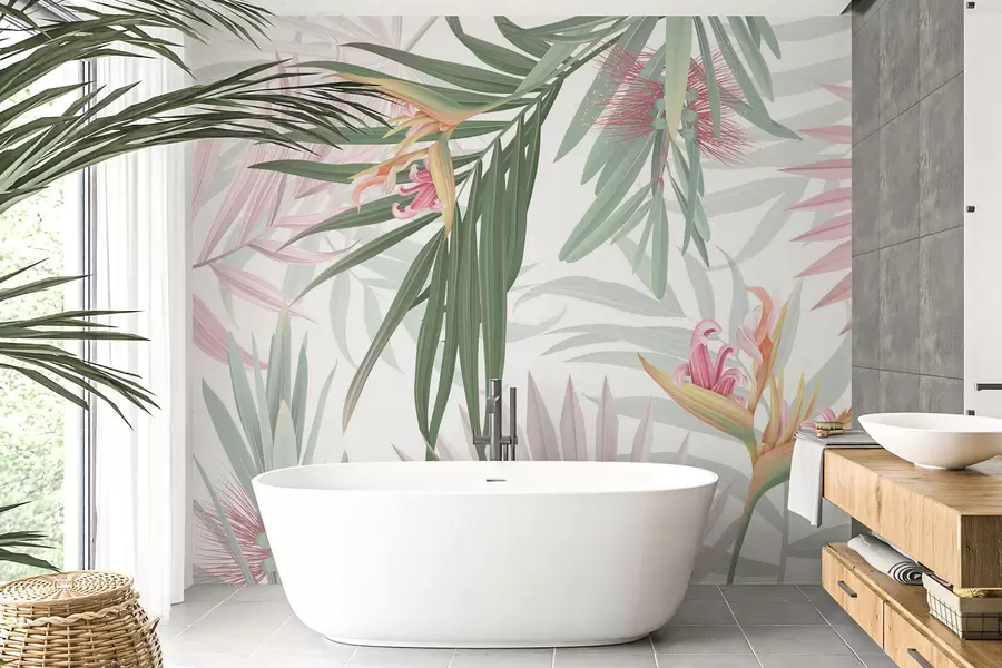 stenske poslikave Strelitzia v listju palme w04896v2