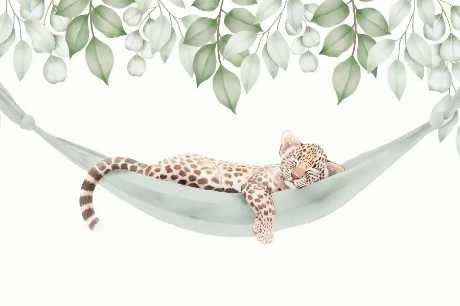 stenske poslikave Leopard spi v viseči mreži w04881