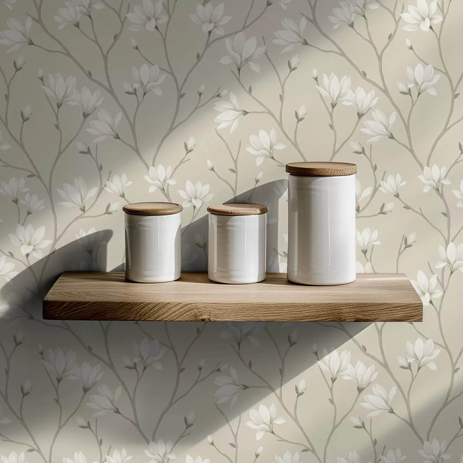 stenske poslikave Svetle magnolije na vitkih bež barvnih vejah a00890