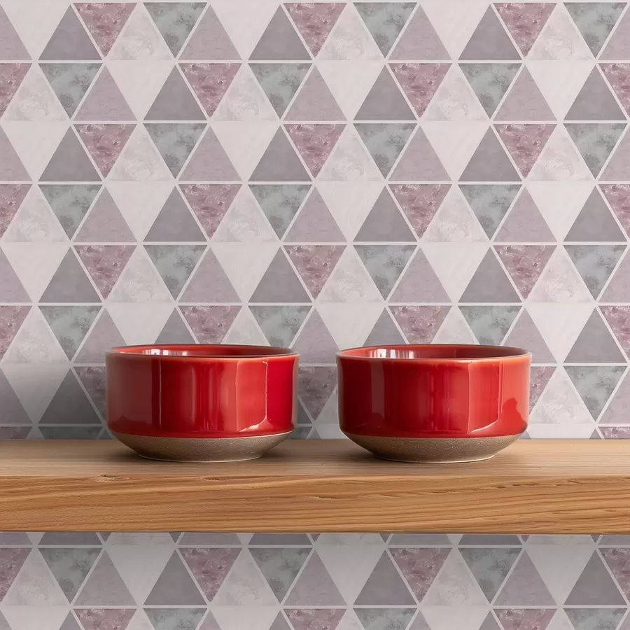 stenske poslikave Mehki trikotniki v sivo-roza in pudrastih odtenkih a00918