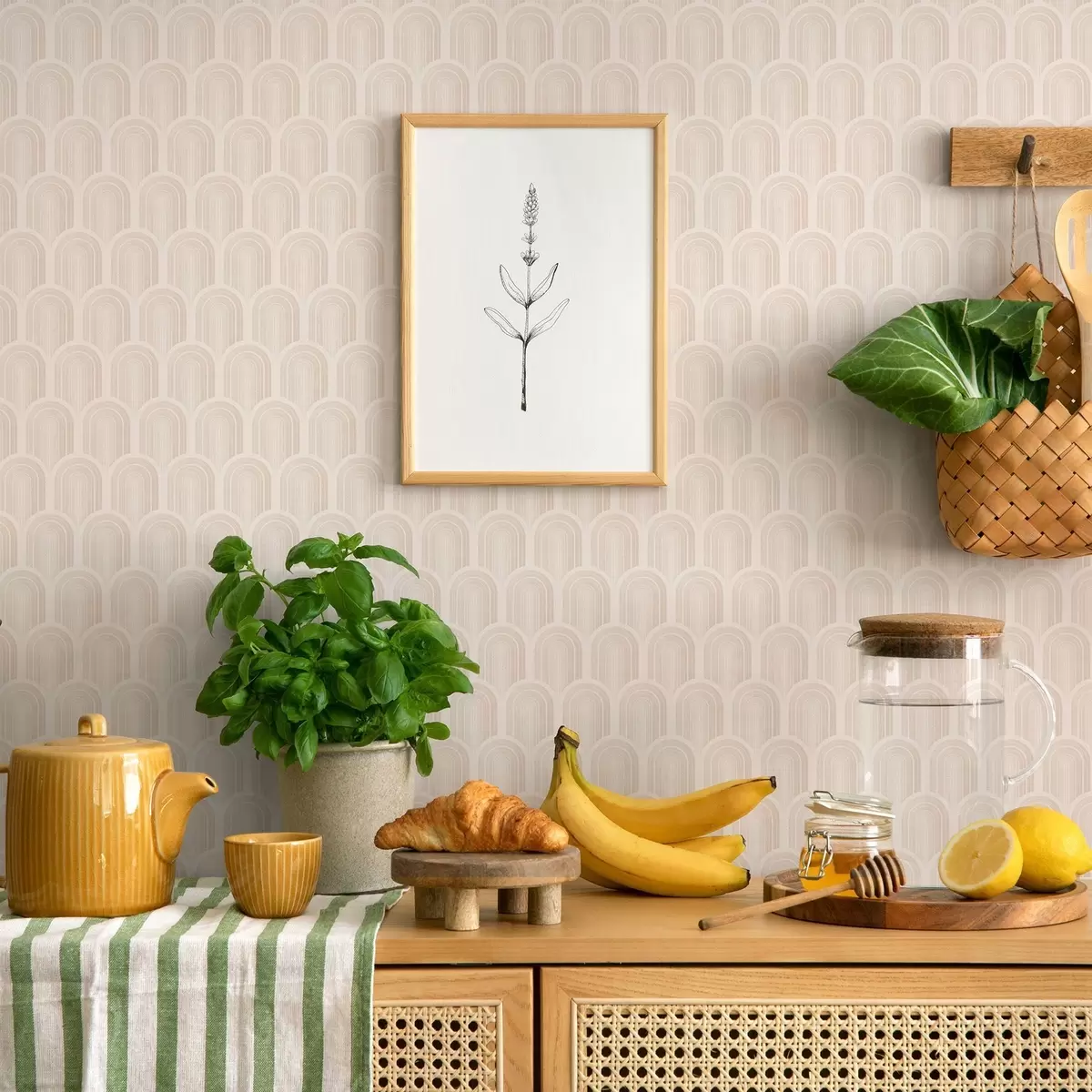 Ozadje Vrsta lokastih oblik v nežnih bež črtah, retro vzdušje a00923