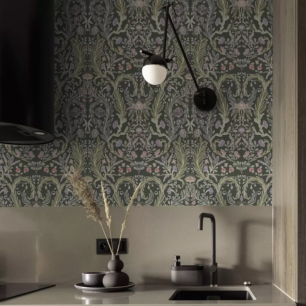 Ozadje Simetrični cvetlični ornament na temno zelenem ozadju a00928