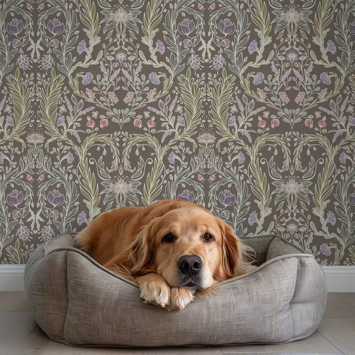 Ozadje Simetrični cvetovi in listi na rjavosivem ozadju a00928v2