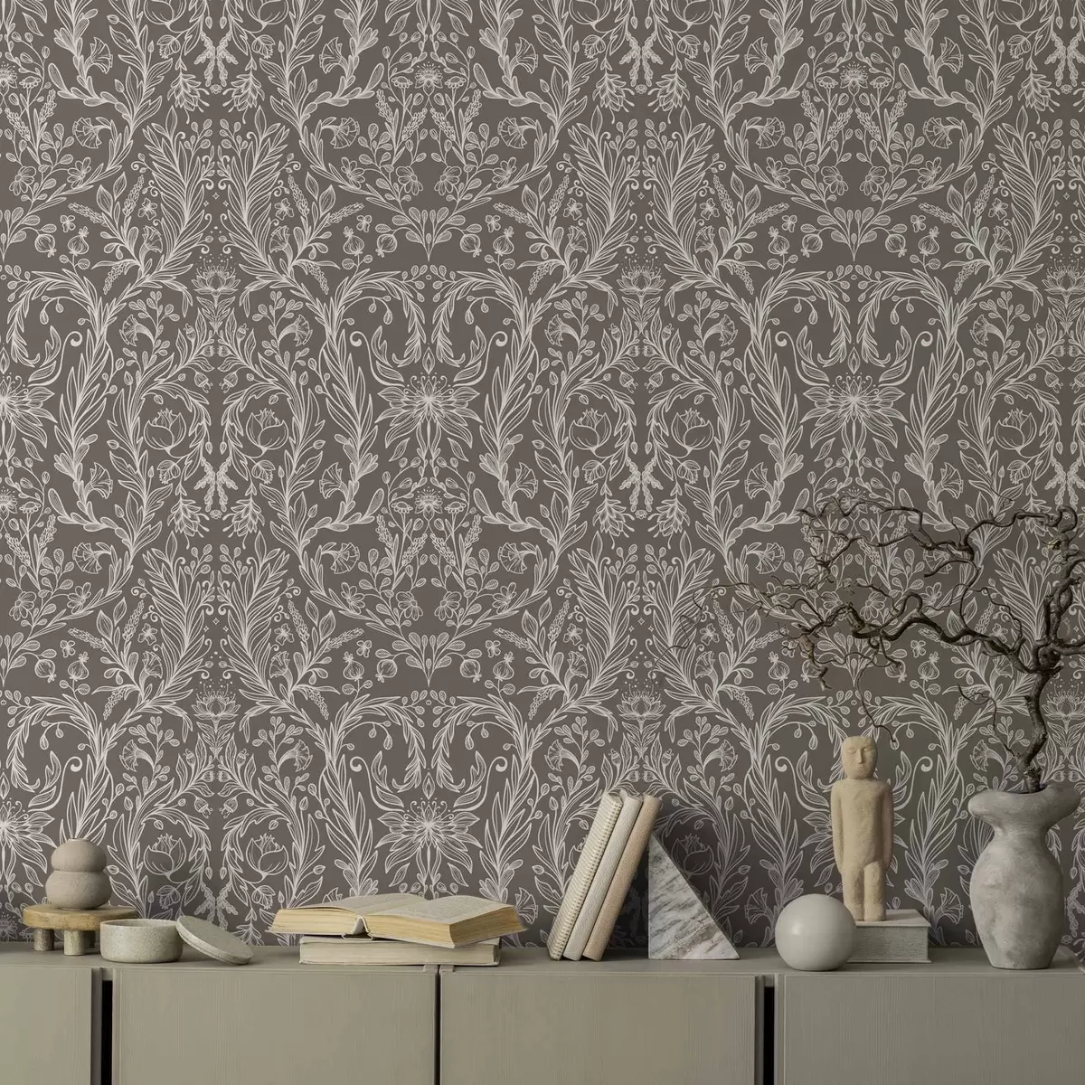 Ozadje Enobarvni botanični vzorec na topli rjavi barvi a00929v2