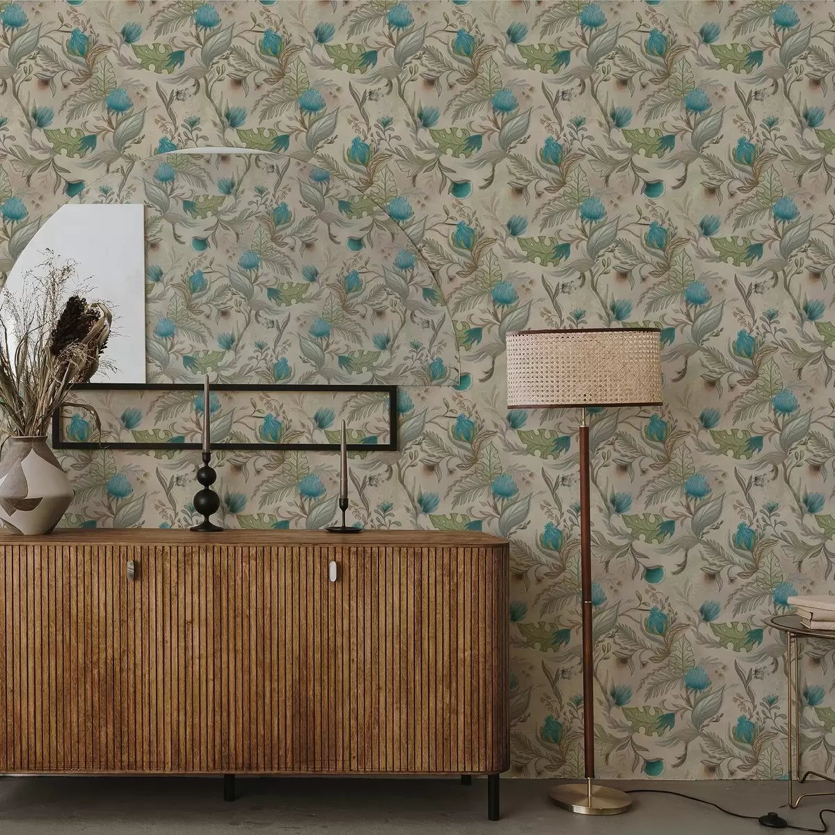 Ozadje Modri popki in listi na svetlo bežnem ozadju a00930