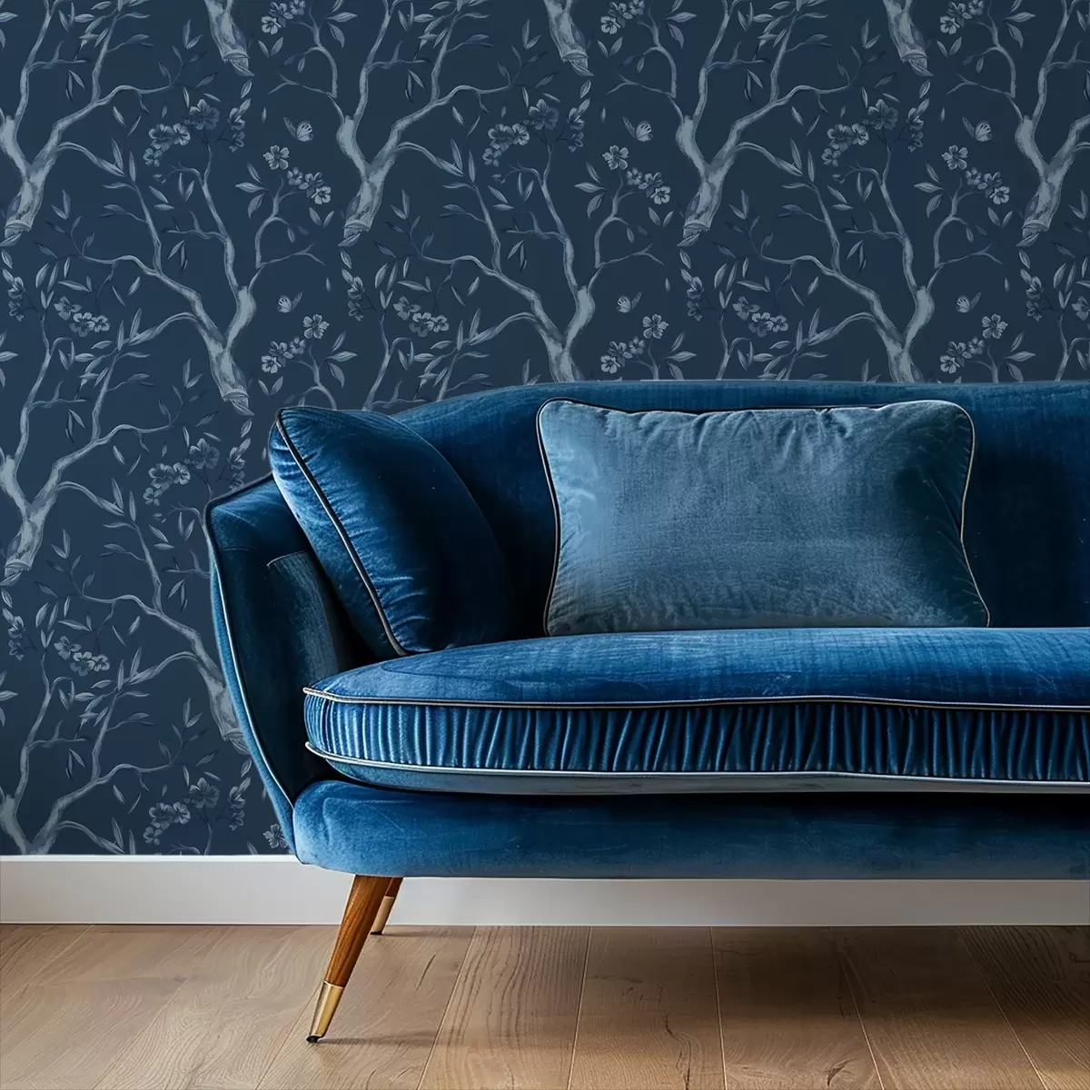 Ozadje Modro cvetoče veje z metulji na temnem ozadju a00951v1