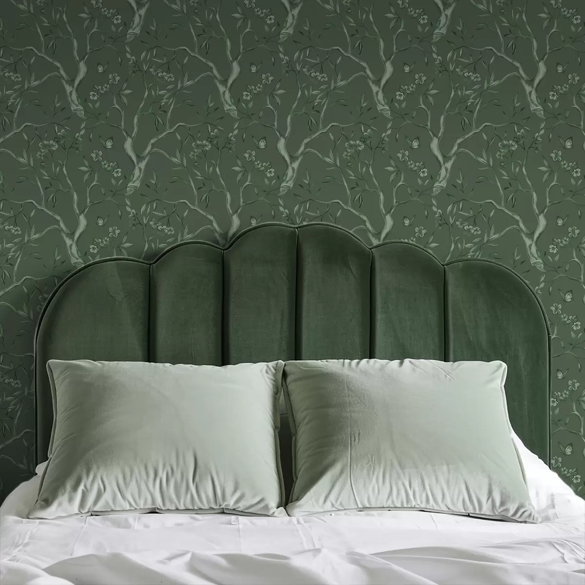 Ozadje Zelene cvetoče veje z metulji na temnem ozadju a00951v3