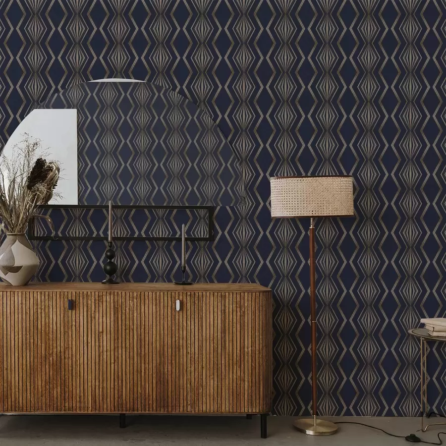 stenske poslikave Temno modro ozadje z geometrijskimi rombi in cikcakastimi vzorci a00974v2