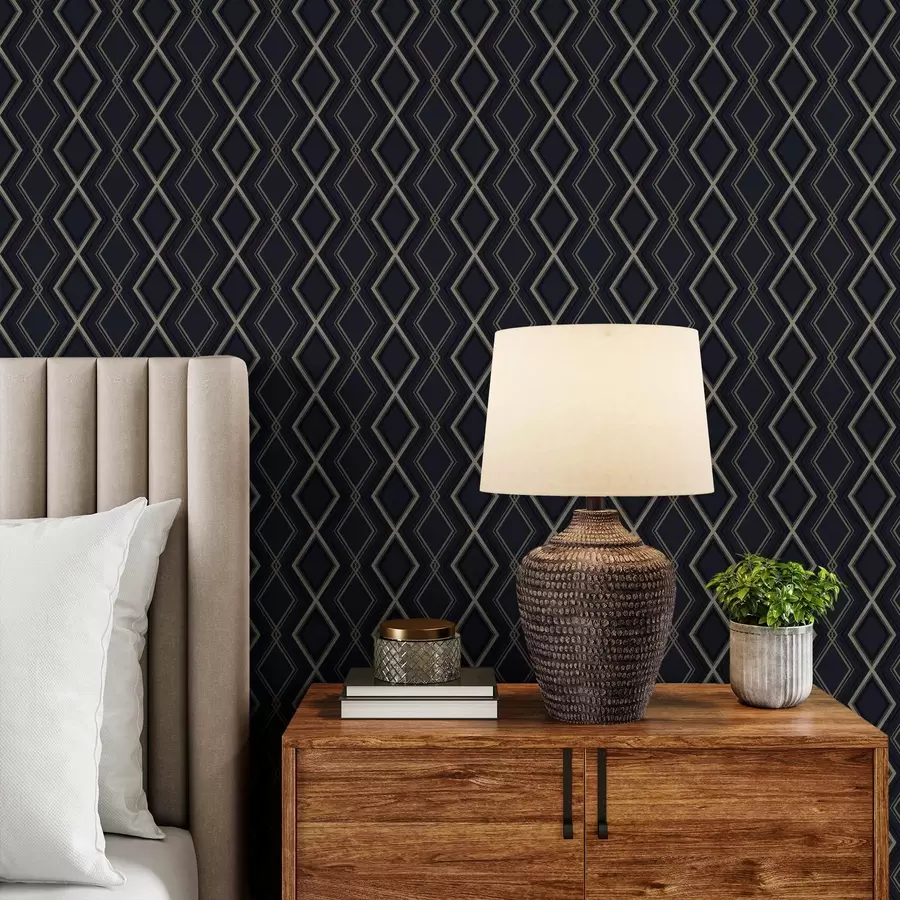 stenske poslikave Temno modra diamantna mreža s tankimi svetlimi črtami a00975