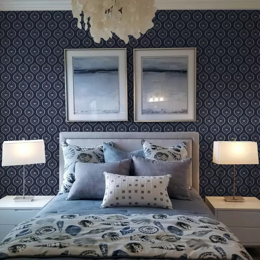 stenske poslikave Kontrastni motivi kapljic s cvetom na temno modrem ozadju a00977v1